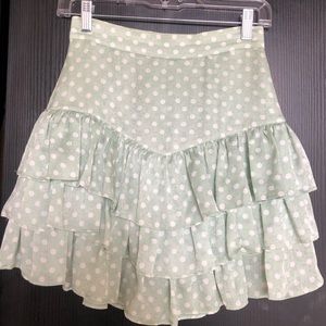 Pastel green Ruffled skirt with polka dots